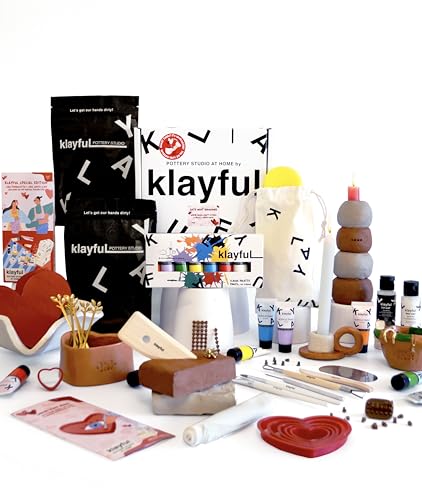 Klayful-Töpferset für Anfänger | Lufttrocknendes DIY Set für Erwachsene | 3kg of ton,Werkzeuge,Acrylfarben,Pinsel, Dichtmittel,Anleitung (1,5 kg Ton Weiß + 1,5 kg Ton Terrakotta – Klassische Farben) von KLAYFUL