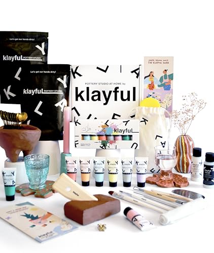 KLAYFUL Ton Töpferset für Anfänger - Lufttrocknendes DIY Set für Erwachsene. Inklusive 3 kg Ton, Werkzeuge, Acrylfarben, Pinsel, Dichtmittel, Anleitung von KLAYFUL