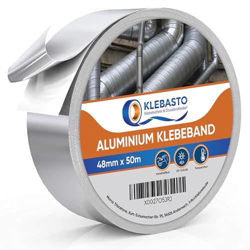 KLEBASTO Aluminium Klebeband | Wasserdichtes Alu Klebeband | Hitzebeständiges klebeband für Reparaturen von metallischen Oberflächen, Lüftungs- und Klimaanlagen 48mm x 50m KLEBASTO Aluminium Klebeband | Wasserdichtes Alu Klebeband | Hitzebeständiges klebeband für Reparaturen von metallischen Oberflächen, Lüftungs- und Klimaanlagen 48mm x 50m von KLEBASTO