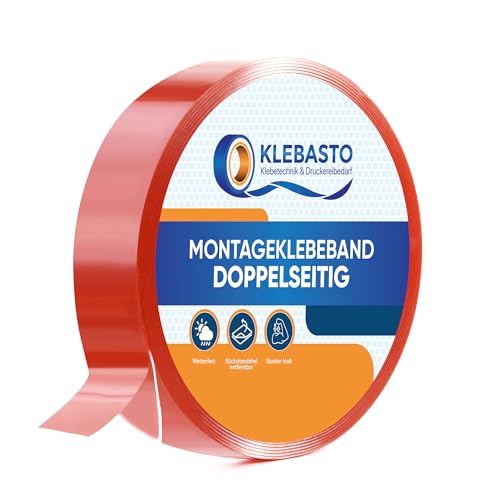 KLEBASTO Montageklebeband doppelseitig transparent | Rückstandsfrei entfernbar | Doppelseitiges Klebeband extra stark | 1mm dick in Profi Qualität (15mm x 33m) von KLEBASTO