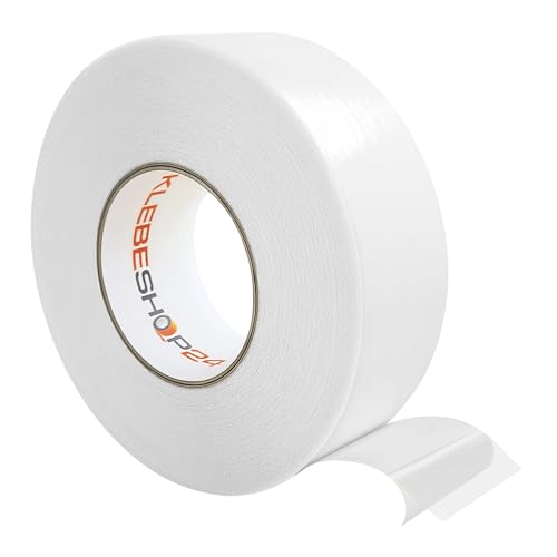 KLEBESHOP24 Doppelseitiges Klebeband - transparent & dünn - extra stark - hitze- & UV-beständig - für Montage, Heimwerk, DIY / 50 mm x 50 m von KLEBESHOP24