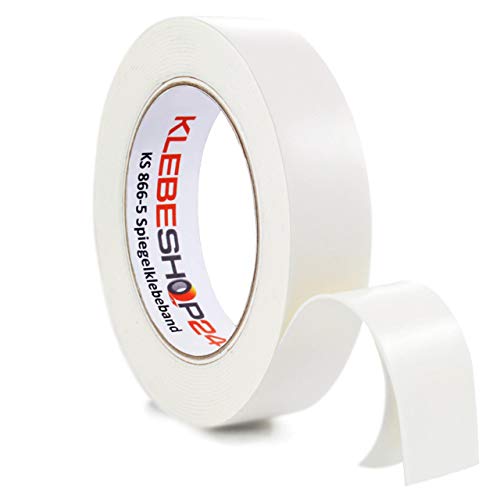 KLEBESHOP24 SPIEGELKLEBEBAND DOPPELSEITIG stark klebend | 1 mm Dicke, 5 oder 50 m, Breite wählbar | Universelles Montageband | Klebeband für raue Untergründe | Schaumklebeband / 25 mm x 5 m von KLEBESHOP24