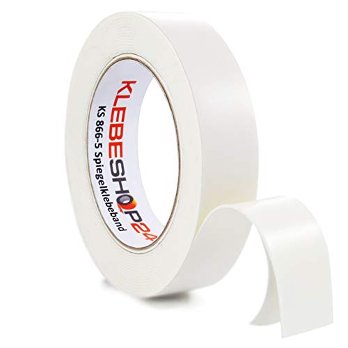 KLEBESHOP24 SPIEGELKLEBEBAND DOPPELSEITIG stark klebend | 1 mm Dicke, 5 oder 50 m, Breite wählbar | Universelles Montageband | Klebeband für raue Untergründe | Schaumklebeband / 38 mm x 5 m von KLEBESHOP24