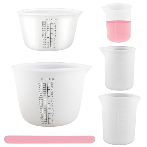 KLHOPE 5 Stück Silikon Messbecher, Silikonbecher zum Gießen mit Skala, Mischbecher Epoxidharz 1000ml/600ml/100ml/350ml/250ml, für DIY, Handmade, Gießformen, Basteln, Schmuckherstellung von KLEHOPE