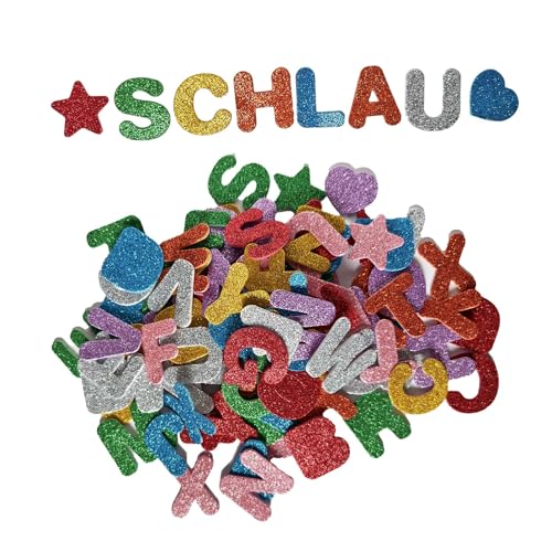 Glitzer buchstaben aufkleber,klebebuchstaben groß Buchstaben Moosgummi, Selbstklebendes für Schultüte、Wort lernen、DIY Handwerk Gestalten & Dekorieren,Glitter Alphabet Sticker,140 Stück von KLETTEREI