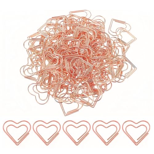 KLINNA 50 Stück Büroklammern Herz Roségold, klein und Edel im Spender, Ideen mit Herz, Liebe Motiv Büroklammer & Paper Clips Büro,Schule,Klassenzimmer, Aktenklammer(Roségold) von KLINNA