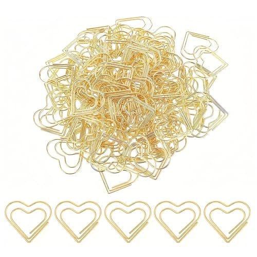 KLINNA 50 Stück Herzförmige Büroklammern Gold von, Klein Motiv Büroklammer als Liebevolle Deko, Herz Paper Clips für Büro & Hochzeit, Liebe Büroklammern Spender für Büro（Gold） von KLINNA