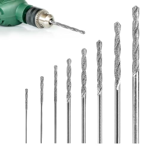 KLINNA 8 Stück Diamantbohrer & Glasbohrer Set, 0.8 bis 3mm Spiralbohrer mit Diamantspitze für Glas, Metall, Muscheln, Jade, Perlen und die Herstellung von feinem Schmuck von KLINNA