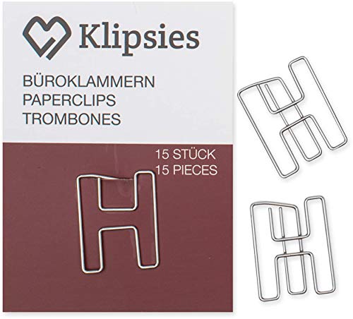 KLIPSIES Buchstabe H (Buchstabe wählbar) 15 Deko Büroklammern Motiv Heftklammern 1x15 Stück Silber von KLIPSIES