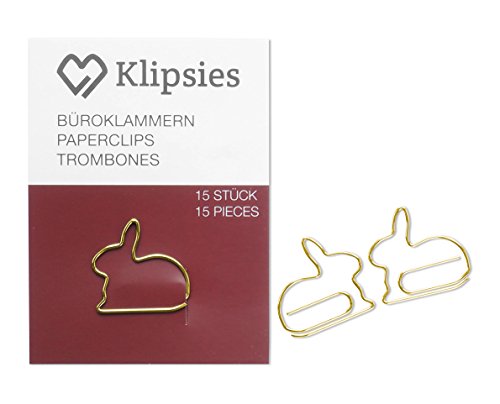 KLIPSIES Hase (Design wählbar) 15 Deko Büroklammern Motiv Heftklammern 1x15 Stück Gold von KLIPSIES