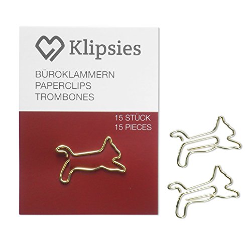 KLIPSIES Katze (Design wählbar) 15 Deko Büroklammern Motiv Heftklammern 1x15 Stück Gold von KLIPSIES