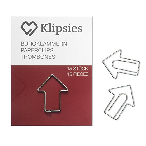 KLIPSIES Pfeil (Design wählbar) 15 Deko Büroklammern Motiv Heftklammern 1x15 Stück Silber von KLIPSIES