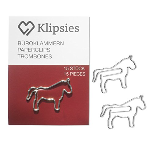 KLIPSIES Pferd (Design wählbar) 15 Deko Büroklammern Motiv Heftklammern 1x15 Stück Silber von KLIPSIES