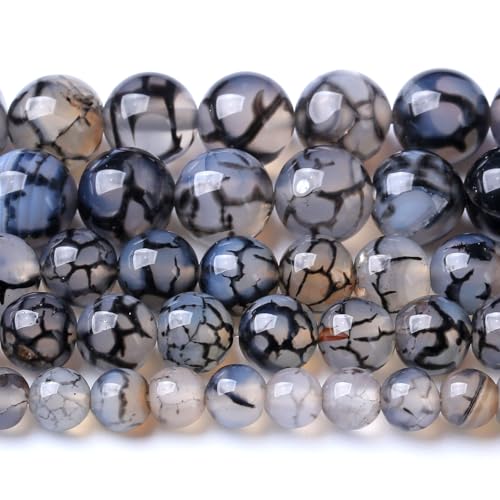 10 mm schwarze Drachenader-Achat-Steinperlen, natürlicher Edelstein, runde lose Perlen zur Herstellung von Schmuck und Armbändern, 72 Stück, 2 Stränge, 81,3 cm 10 mm schwarze Drachenader-Achat-Steinperlen, natürlicher Edelstein, runde lose Perlen zur Herstellung von Schmuck und Armbändern, 72 Stück, 2 Stränge, 81,3 cm von KLIYBGTHIJTP