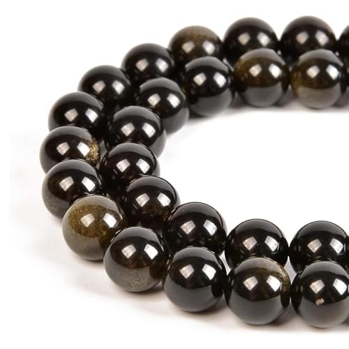 30 Stück 12 mm natürliche Schwarzgold-Obsidian-Steinperlen, rund, lose Edelsteinperlen zur Schmuckherstellung, Strang 15 Zoll von KLIYBGTHIJTP