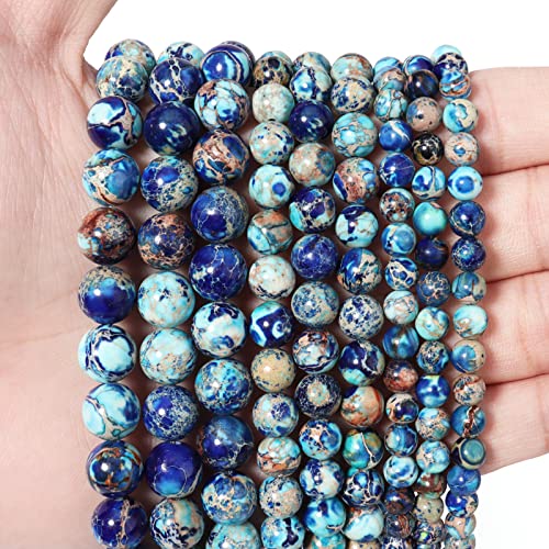 35 Stück 10 mm natürliche gemischte blaue Imperial-Jaspis-Edelsteinperlen, Energieheilkristall, runde lose Steinperlen für die Schmuckherstellung, DIY-Armbänder und Halsketten von KLIYBGTHIJTP