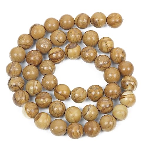 36 Stück 10 mm natürliche gelbe Holzmaserung Jaspis Stein runde Perlen für Schmuckherstellung DIY Armband Halskette von KLIYBGTHIJTP