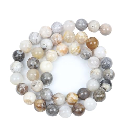 36 Stück 10 mm natürliche runde Perlen aus Bambusblatt-Achat für die Schmuckherstellung, DIY-Armband, Halskette von KLIYBGTHIJTP