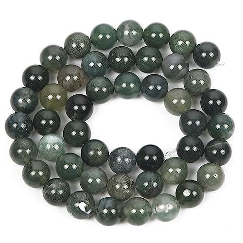 46 Stück 8 mm natürliche Wassergras-Achat-Stein-Runde Perlen für die Schmuckherstellung DIY Armband Halskette von KLIYBGTHIJTP