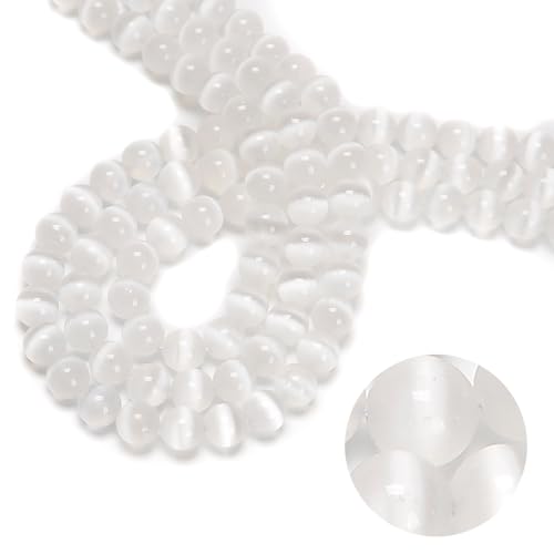48 Stück 8 mm weiße Alabaster-Perlen, natürlich, rund, lose echte Steinperlen, echte Edelsteine, für selbstgemachte Bastelarbeiten, Schmuck, Armbänder, Ohrringe, Halsketten, Schnur, Energie, Heilkraft von KLIYBGTHIJTP