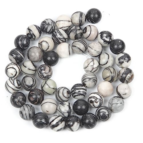 58 Stück 6 mm natürliche schwarze Netzwerk-Zebra-Stein-Runde Perlen für die Schmuckherstellung DIY Armband Halskette von KLIYBGTHIJTP