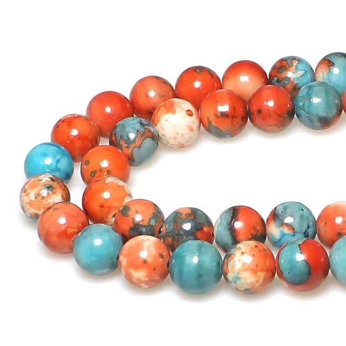 5A glatte runde Regenblumensteine, Perlen, DIY-Armband, Schmuckherstellung, 38,1 cm (15 Zoll), Orangeblau von KLIYBGTHIJTP