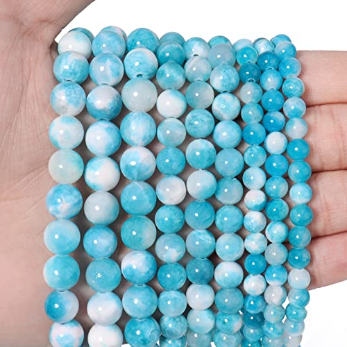 60 Stück 6 mm blaue weiße Jade-Loseperlen zur Schmuckherstellung, natürliche Halbedelsteinperlen, runde glatte Edelstein-Abstandshalterperlen, Charms für Halsketten und Armbänder von KLIYBGTHIJTP