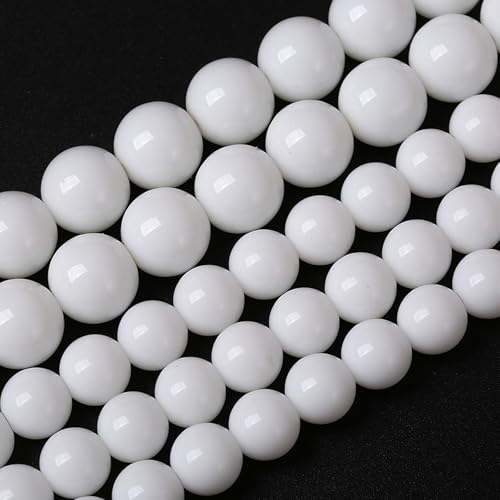 72 Stück 10 mm weiße Porzellan-Achatperlen, Naturstein, runde Perlen, Abstandshalter, lose Abstandshalter für Schmuckherstellung, Perlen, DIY-Armbänder, 81,3 cm, 2 Stränge von KLIYBGTHIJTP