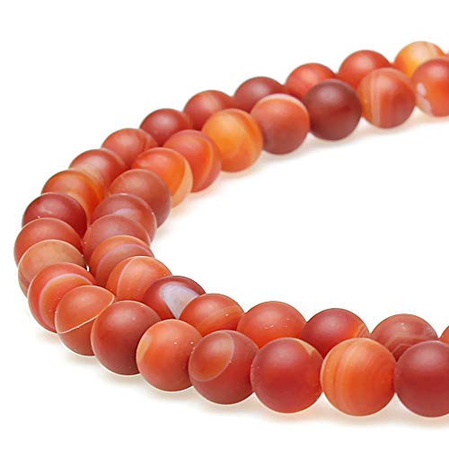 Natürliche, runde, mattierte, rot gestreifte Achat-Onyx-Perlen werden im Schmuckdesign verwendet, um Armbänder und Halsketten herzustellen, 12 mm von KLIYBGTHIJTP