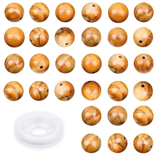 Natürliche Steinperlen, 4 mm, runde Perlen, Holzmaserung, Jaspis, echter Stein, Perlen, loser Edelstein, DIY-Charm, glatte Perlen für Armbänder, Halsketten, Ohrringe, Lochgröße 1 mm (Holzmaserung von KLIYBGTHIJTP