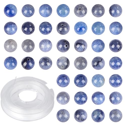 Natursteinperlen, 10 mm, blauer Aventurin, rund, echter Stein, loser Edelstein, Lochgröße 1 mm, DIY-Charm, glatte Perlen für Armband, Halskette, Ohrringe, 100 Stück (blauer Aventurin, 10 mm) von KLIYBGTHIJTP