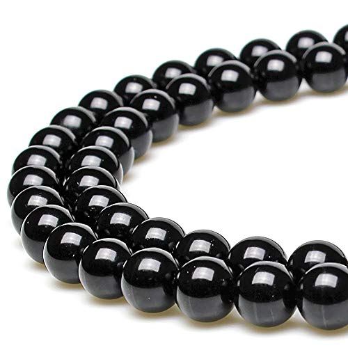 Natursteinperlen aus natürlichem schwarzem Obsidian, lose Perlen werden im Schmuckdesign verwendet, um Armbänder und Halsketten herzustellen, 8 mm von KLIYBGTHIJTP