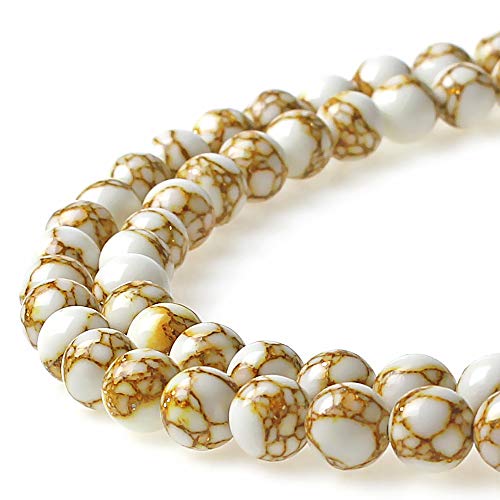 Runde Steinperlen, synthetische goldene Linie, weiße Türkis, lose Perlen werden im Schmuckdesign verwendet, um Armbänder und Halsketten herzustellen (12 mm) von KLIYBGTHIJTP