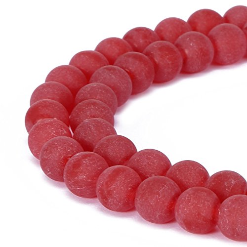 Wunderschöne, natürliche fuschiafarbene Achat-Edelstein, matt, rund, lose Perlen für Schmuckherstellung (8 mm, rote Jade) von KLIYBGTHIJTP