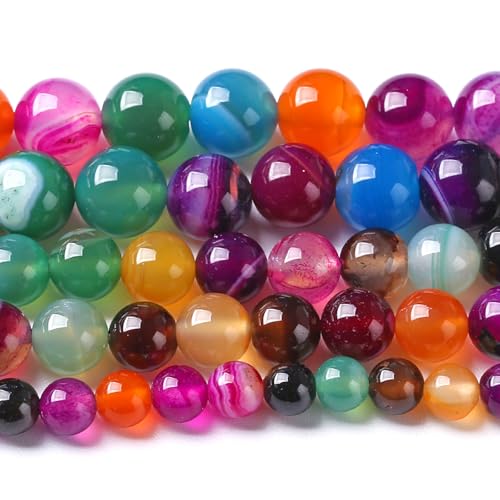 mm Naturstein, bunter Streifenachat, Energieheilung, rund, lose, für die Schmuckherstellung, Armband, 90 Stück, 2 Stränge, 81,3 cm mm Naturstein, bunter Streifenachat, Energieheilung, rund, lose, für die Schmuckherstellung, Armband, 90 Stück, 2 Stränge, 81,3 cm von KLIYBGTHIJTP