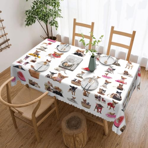 KLJnmbb Rechteckige Tischdecke, niedliches Chihuahua-Mopsmuster, vielseitig, 137 x 183 cm, wasserdicht, wiederverwendbar, Esstuch, Küche KLJnmbb Rechteckige Tischdecke, niedliches Chihuahua-Mopsmuster, vielseitig, 137 x 183 cm, wasserdicht, wiederverwendbar, Esstuch, Küche von KLJnmbb