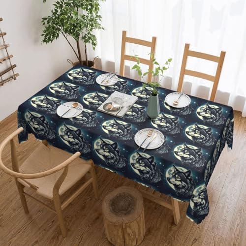 KLJnmbb Vielseitige, rechteckige Tischdecke, Motiv: Wolf-Nacht, Mond, wasserdicht, wiederverwendbar, für Küche KLJnmbb Vielseitige, rechteckige Tischdecke, Motiv: Wolf-Nacht, Mond, wasserdicht, wiederverwendbar, für Küche von KLJnmbb