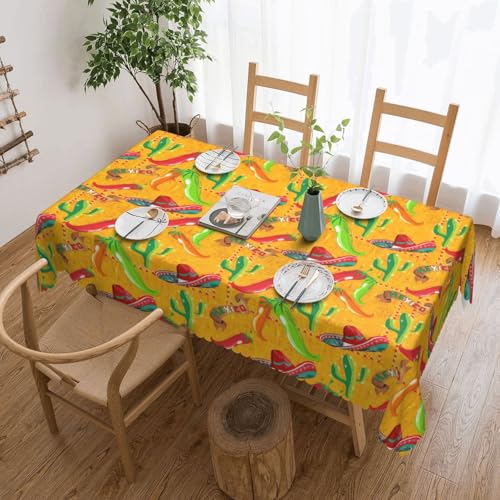 KLJnmbb Vielseitige, rechteckige Tischdecke mit Kaktushut und Chilischoten-Druck, wasserdicht, wiederverwendbar, für Küche, 137 x 183 cm KLJnmbb Vielseitige, rechteckige Tischdecke mit Kaktushut und Chilischoten-Druck, wasserdicht, wiederverwendbar, für Küche, 137 x 183 cm von KLJnmbb
