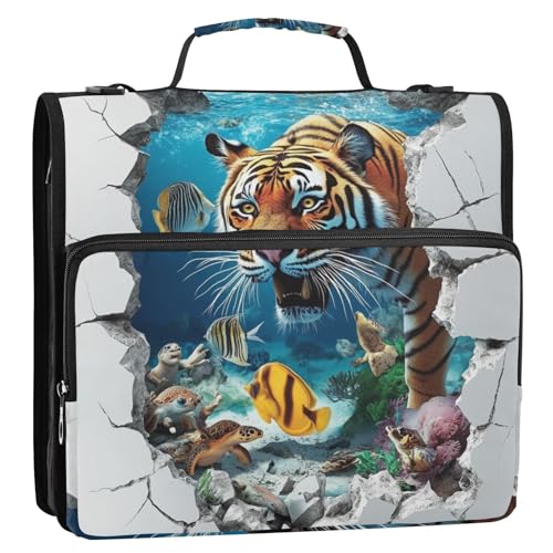 3D-Bindertasche mit gerissenem Loch, Tier-Tiger, Unterwasser, 3,8 cm, 3 Ringe, Reißverschluss, mit Schultergurt und Griff, leicht zu transportieren, Dokumentenmappe, Organizer für Mittelschule 3D-Bindertasche mit gerissenem Loch, Tier-Tiger, Unterwasser, 3,8 cm, 3 Ringe, Reißverschluss, mit Schultergurt und Griff, leicht zu transportieren, Dokumentenmappe, Organizer für Mittelschule von KLL
