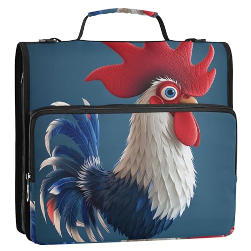 3D-Cartoon-Organizer mit niedlichem rot-weißem und blauem Hahn, 3,8 cm, 3 Ringe, Organizer mit Griff, einfach zu transportieren, Dokumentenordner für die Mittelschule 3D-Cartoon-Organizer mit niedlichem rot-weißem und blauem Hahn, 3,8 cm, 3 Ringe, Organizer mit Griff, einfach zu transportieren, Dokumentenordner für die Mittelschule von KLL