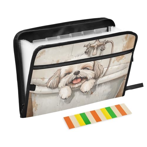 Akkordean-Ordner mit Trennwänden für Inspektoren, Büro, Klemmbrett, Cartoon, Shih Tzu Hunde, Vintage-Badewanne von KLL