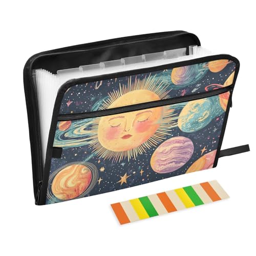 Akkordeon-Aktenordner, A4-Größe, Hängeregistaschen mit Taschen für Kinderkrankenschwestern, lebendige, detaillierte Illustration des Sonnensystems von KLL