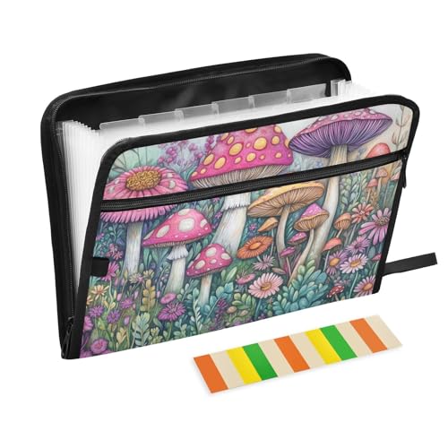 Akkordeon-Aktenordner, A4-Größe, erweiterbar, Akkordeon-Ordner mit Taschen für Kinderkrankenschwestern, Küche, skurrile Gartenszene, lebendige Blumen, Pilze von KLL