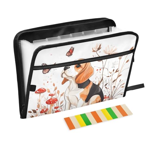 Akkordeon-Aktenordner, A4-Größe, tragbarer Aktenordner mit Taschen für Krankenschwestern, Krankenpflege, Schule, Cartoon-Beagle-Hunde, Weiß von KLL