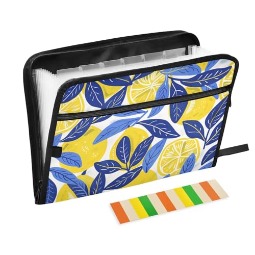 Akkordeon-Aktenordner, Zitronen-Design, 13 Taschen, A4, Briefgröße mit Reißverschluss, für Papiere, Aktenordner, Para Guardar Documentos, Gelb / Blau Akkordeon-Aktenordner, Zitronen-Design, 13 Taschen, A4, Briefgröße mit Reißverschluss, für Papiere, Aktenordner, Para Guardar Documentos, Gelb / Blau von KLL