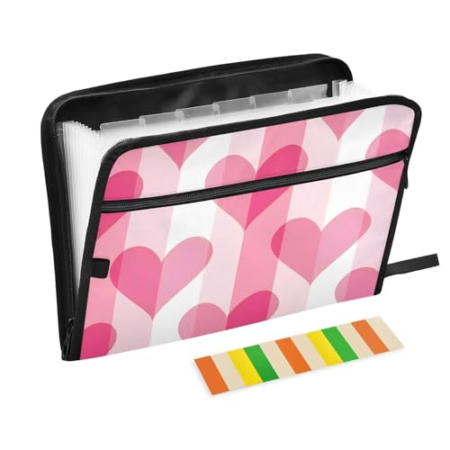 Akkordeon-Aktenordner mit Farbverlauf, rosa Herzmuster, 13 Taschen, A4, Briefgröße mit Reißverschluss, für Business-Aktenordner, Jacken, Teppiche Akkordeon-Aktenordner mit Farbverlauf, rosa Herzmuster, 13 Taschen, A4, Briefgröße mit Reißverschluss, für Business-Aktenordner, Jacken, Teppiche von KLL