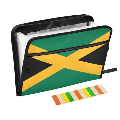 Akkordeon-Aktenordner mit Flagge, Jamaika, 13 Fächer, A4, Briefgröße mit Reißverschluss, für Zuhause, Büro, Reisemappe mit Tasche Akkordeon-Aktenordner mit Flagge, Jamaika, 13 Fächer, A4, Briefgröße mit Reißverschluss, für Zuhause, Büro, Reisemappe mit Tasche von KLL