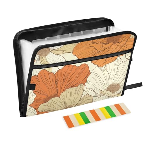 Akkordeon-Dokumentenmappe, große Blumen in Beige und Orange, 13 Fächer, A4, Briefgröße mit Reißverschluss, für Büro, Aktenordner, Fächermappe, Carpetas de Akkordeon-Dokumentenmappe, große Blumen in Beige und Orange, 13 Fächer, A4, Briefgröße mit Reißverschluss, für Büro, Aktenordner, Fächermappe, Carpetas de von KLL