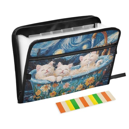 Aktenordner, Organizer, A4-Größe, Dokumentenmappe mit Trennwänden für Inspektoren, Büro, süße Selkirk Rex Cats Retro-Badewanne von KLL