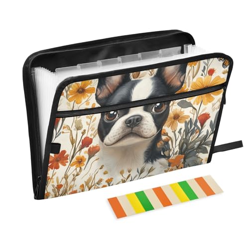 Aktenordner, Organizer, A4-Größe, Hängeregistasche mit Etikett für Krankenschwester, Büro, Klemmbrett, Boston Terrier, Hunde, Weiß von KLL